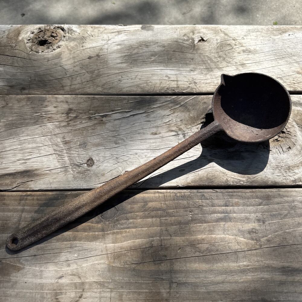 Antique Rusty Cast Iron Smelting Ladle 19” Blacksmith Tool Single Spout Pourer